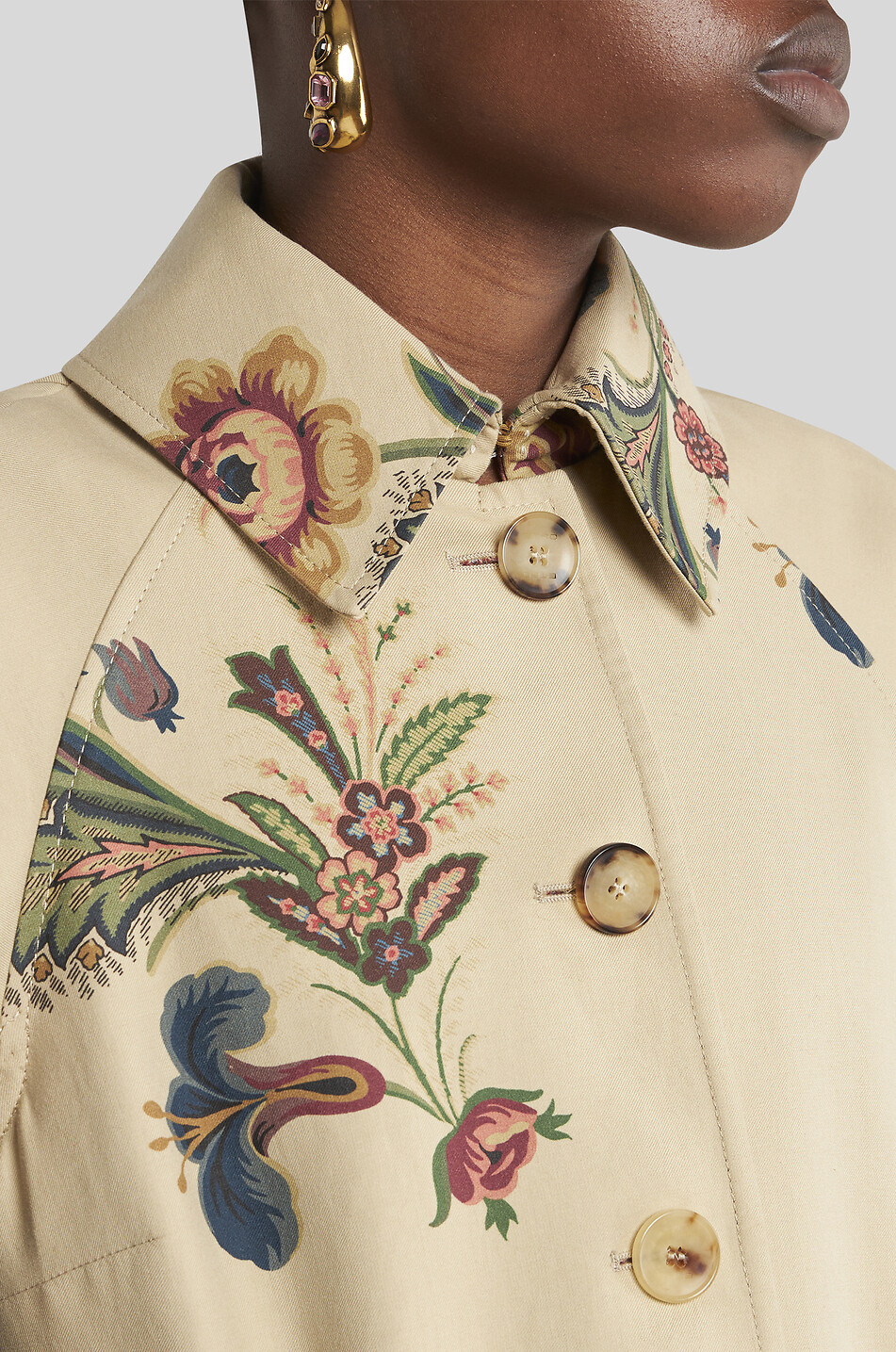 ETRO Trench court esprit cape imprimé fleurs Femme KAKI 5