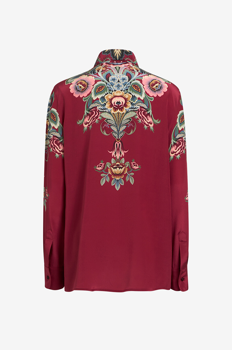 ETRO Chemise longue en soie imprimée fleurs placées Femme ROUGE FONCÉ 2