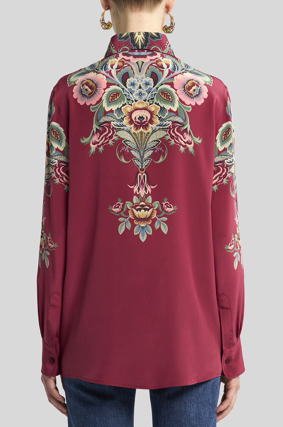 ETRO Chemise longue en soie imprimée fleurs placées Femme ROUGE FONCÉ 4