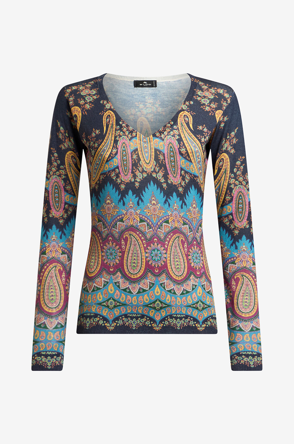 ETRO Pull ajusté à col V en cachemire et soie imprimé Paisley Femme MULTICOLORE1 1