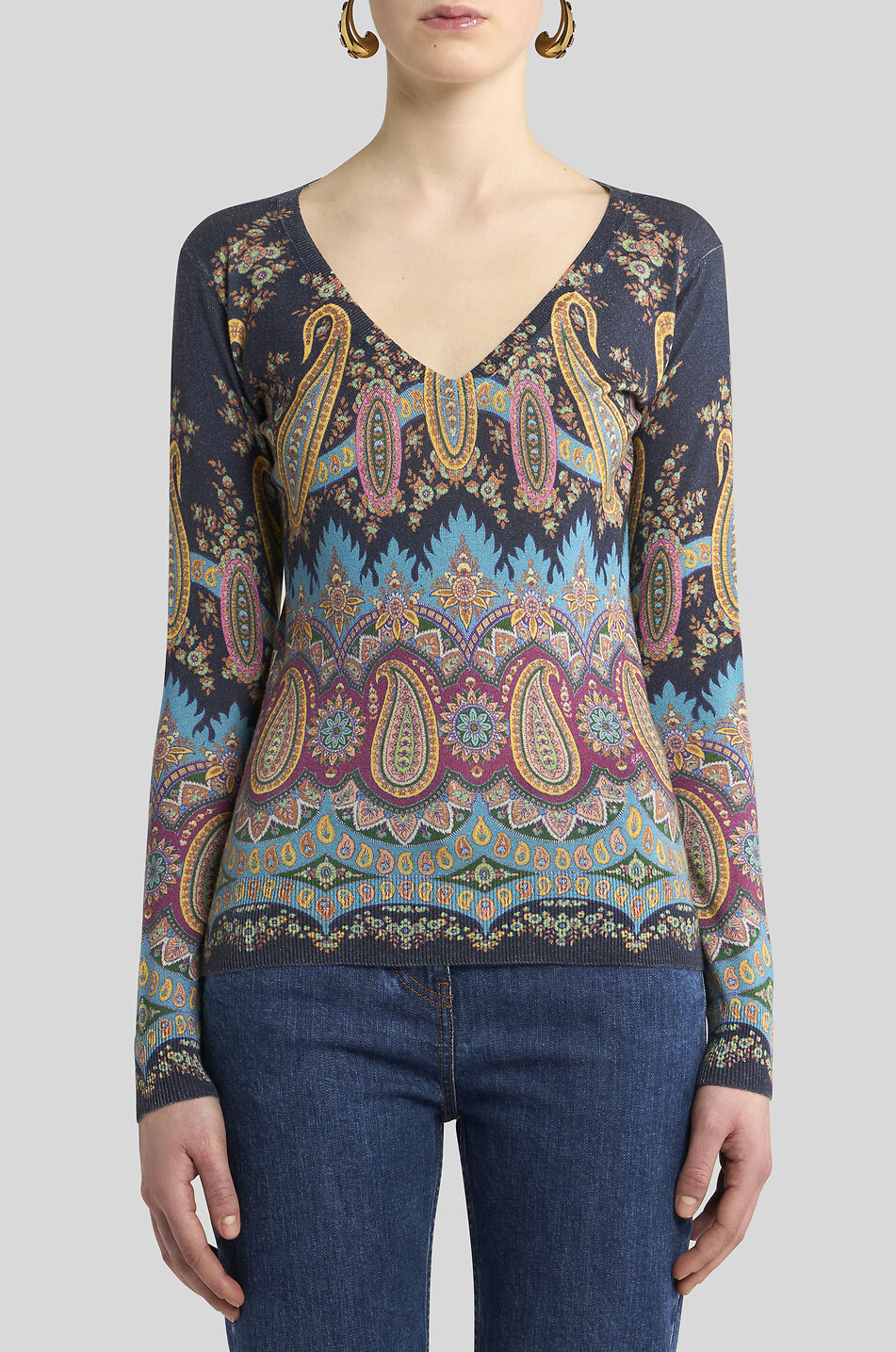 ETRO Pull ajusté à col V en cachemire et soie imprimé Paisley Femme MULTICOLORE1 3