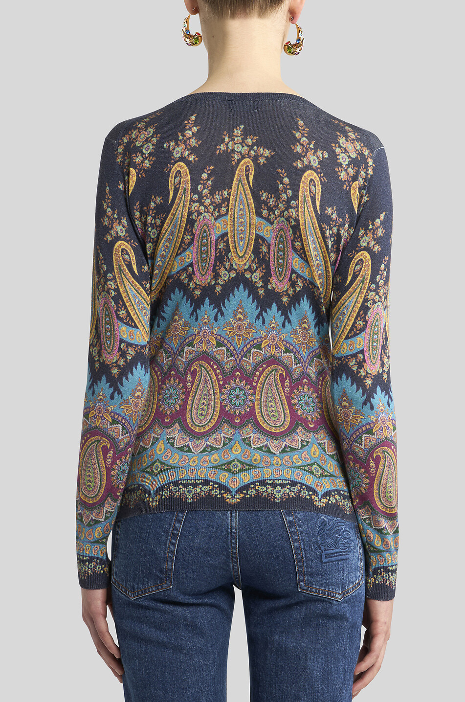 ETRO Pull ajusté à col V en cachemire et soie imprimé Paisley Femme MULTICOLORE1 4