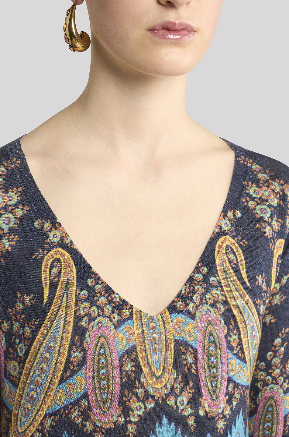 ETRO Pull ajusté à col V en cachemire et soie imprimé Paisley Femme MULTICOLORE1 5