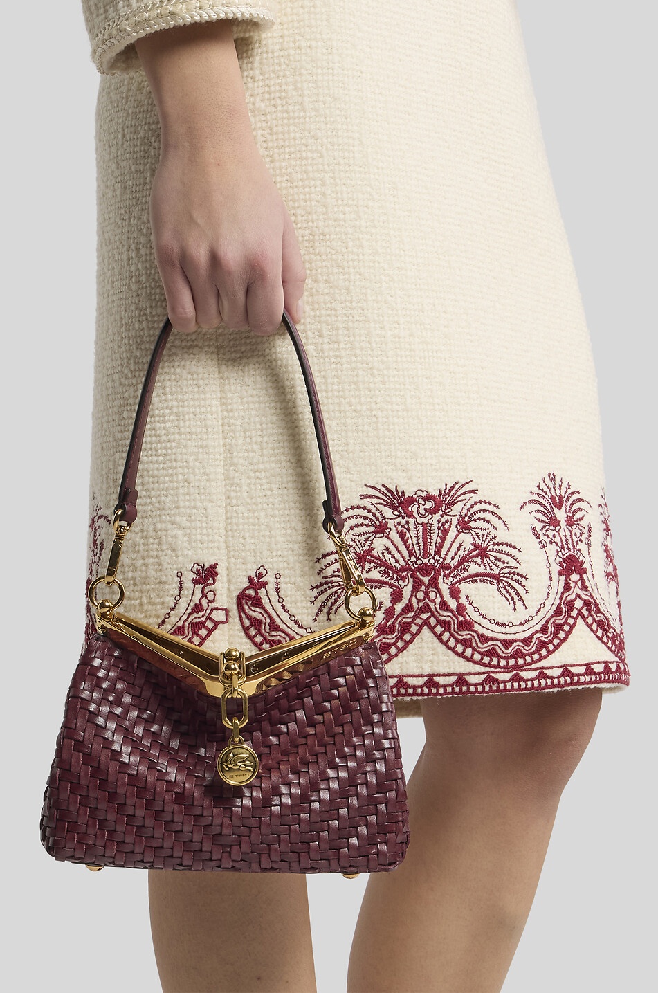 ETRO Sac porté épaule en cuir tressé Vela Smal Femme ROUGE FONCÉ 3