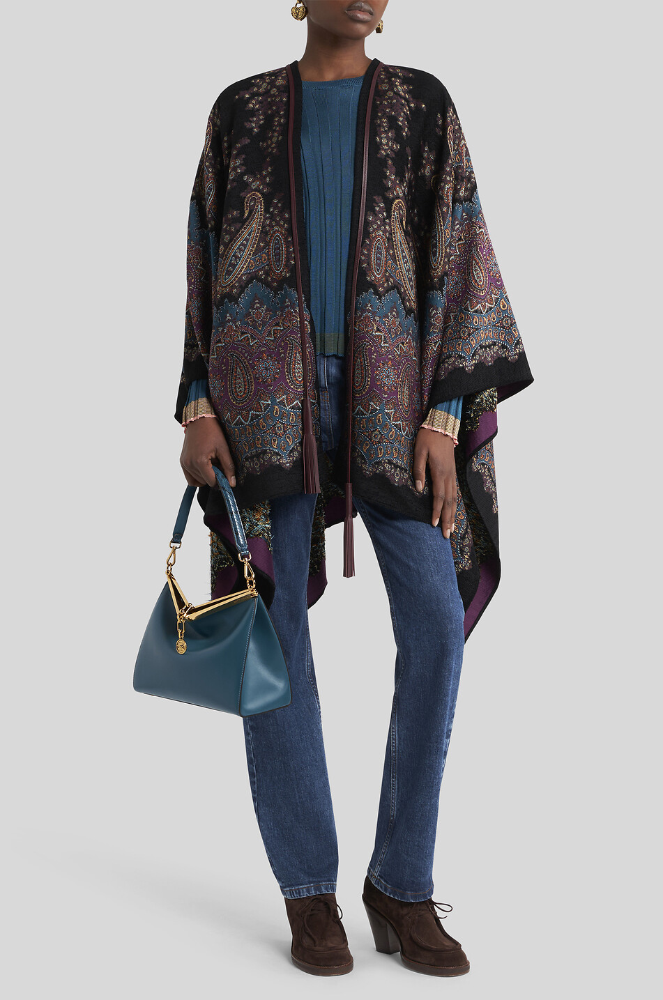 Paisley-printed wool and cashmere cape - ETRO - BLUE - Bongénie