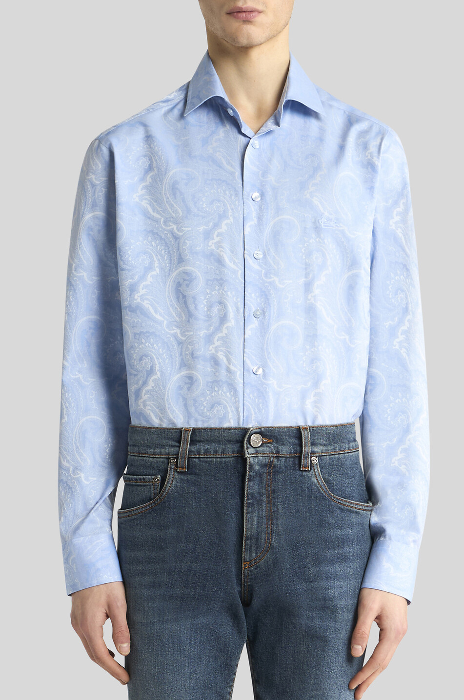 ETRO Hemd aus Baumwolljacquard mit Motiv Paisley Ramage Roma Herren HELLBLAU 3