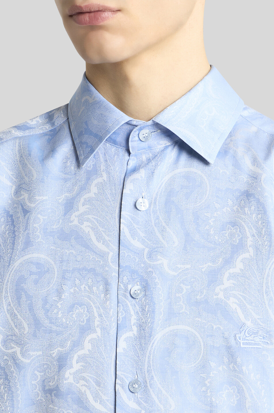 ETRO Hemd aus Baumwolljacquard mit Motiv Paisley Ramage Roma Herren HELLBLAU 5