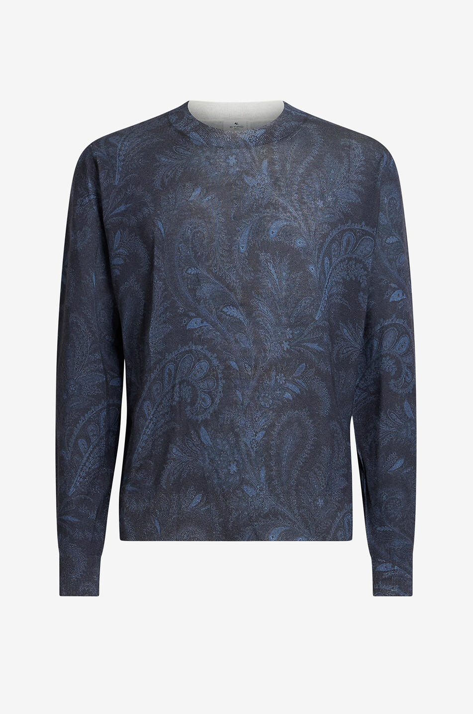 ETRO Paisley Foliage fine-gauge silk and cashmere jumper Men MEDIUM BLUE 1