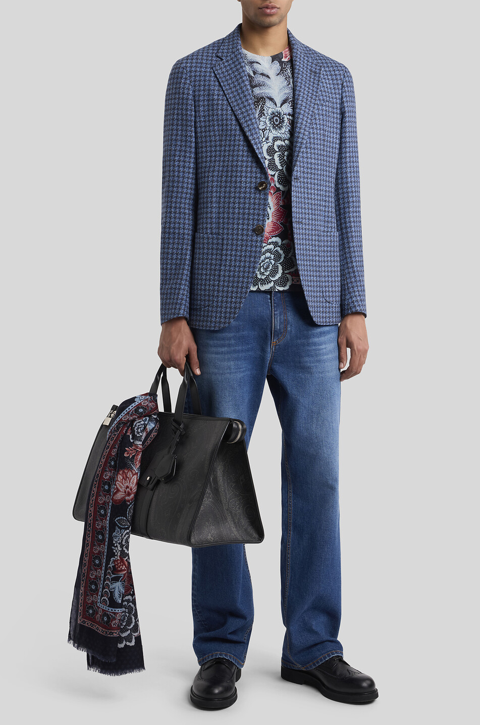 ETRO Roma Fit multicolour houndstooth wool blend blazer Men MEDIUM BLUE 3