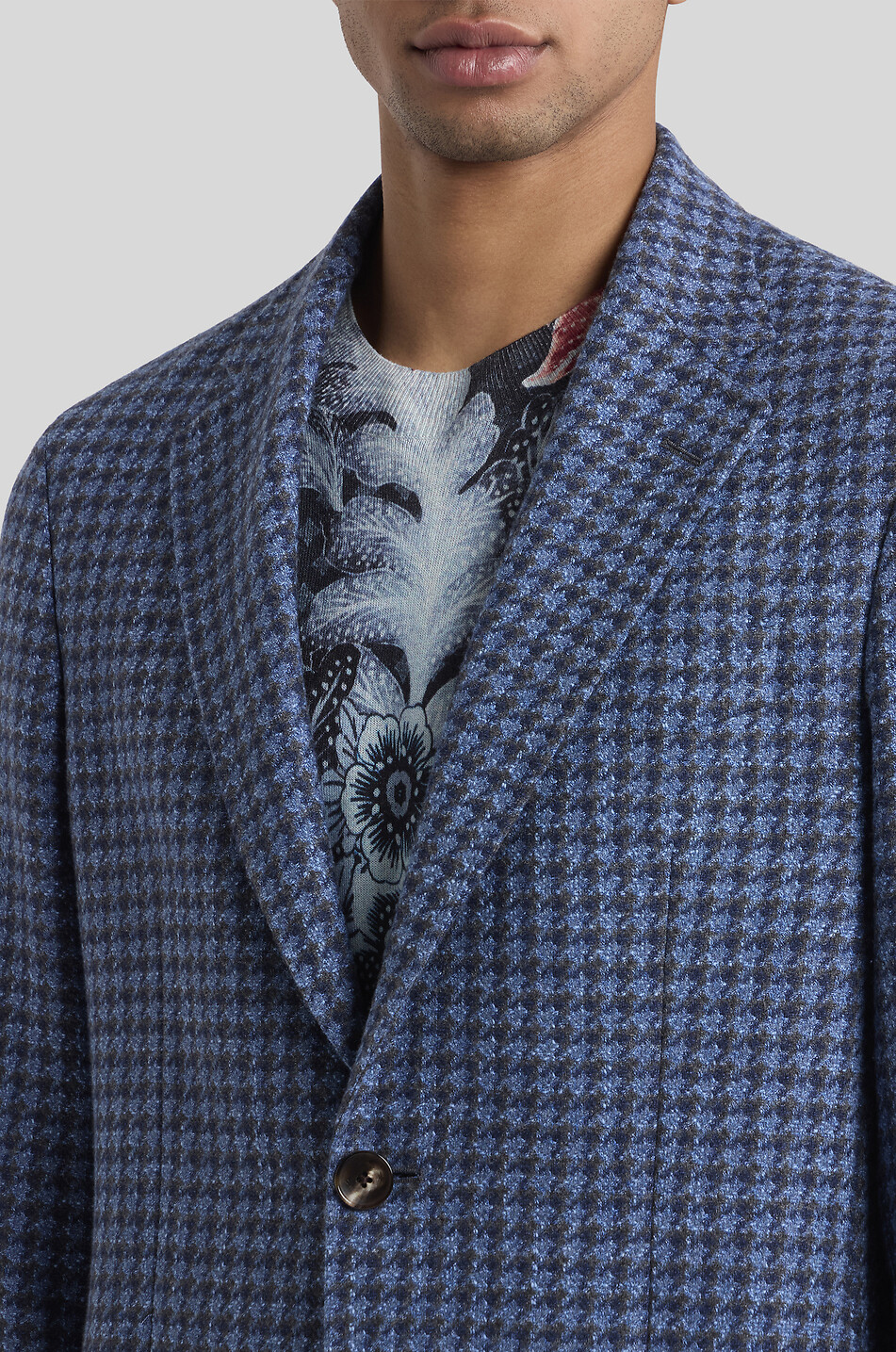 ETRO Roma Fit multicolour houndstooth wool blend blazer Men MEDIUM BLUE 5