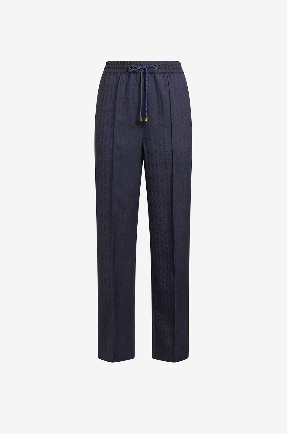 ETRO Pantalon droit en jacquard de laine motif médaillons à coulisse Femme BLEU FONCE 1