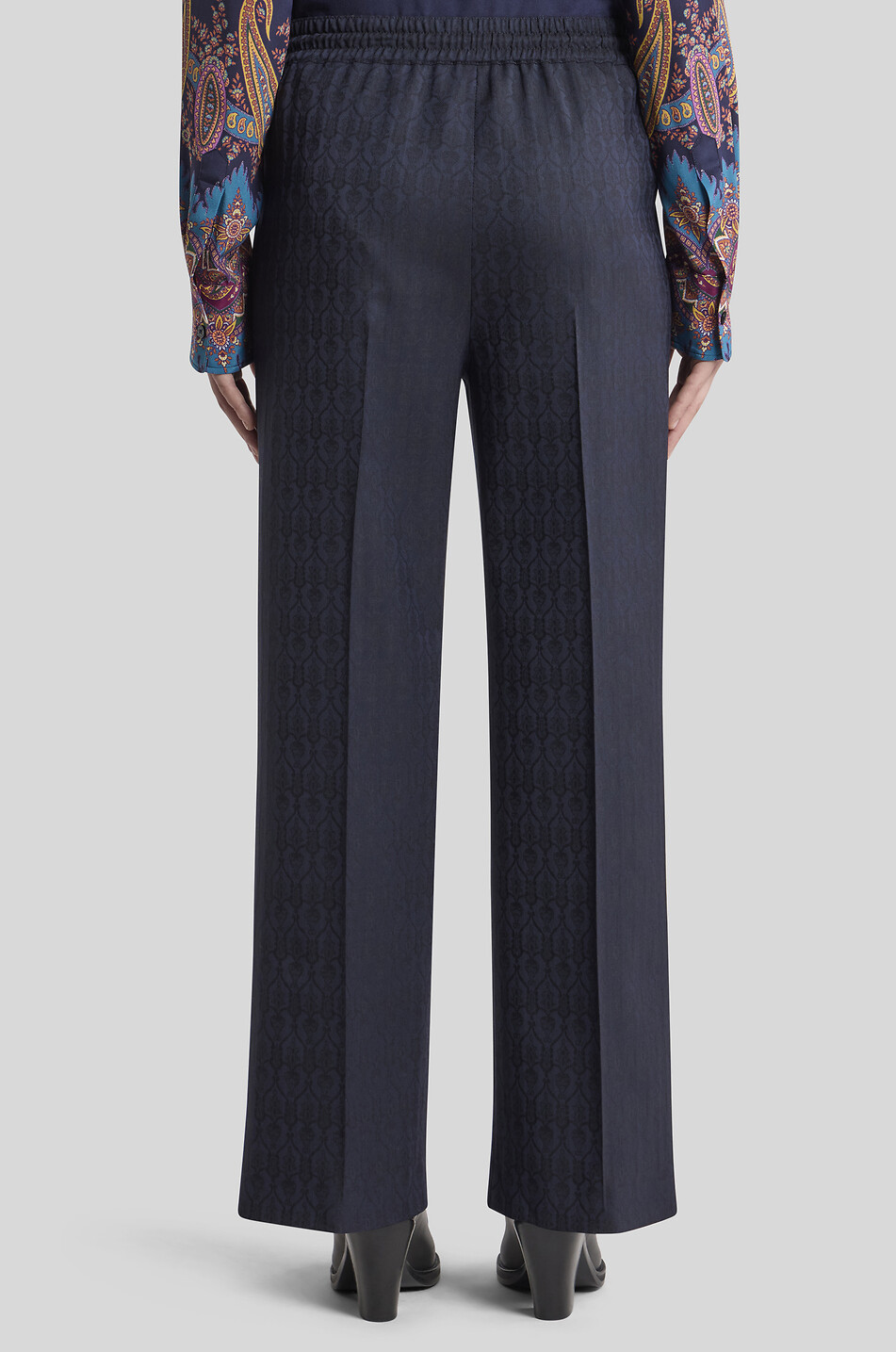 ETRO Pantalon droit en jacquard de laine motif médaillons à coulisse Femme BLEU FONCE 4