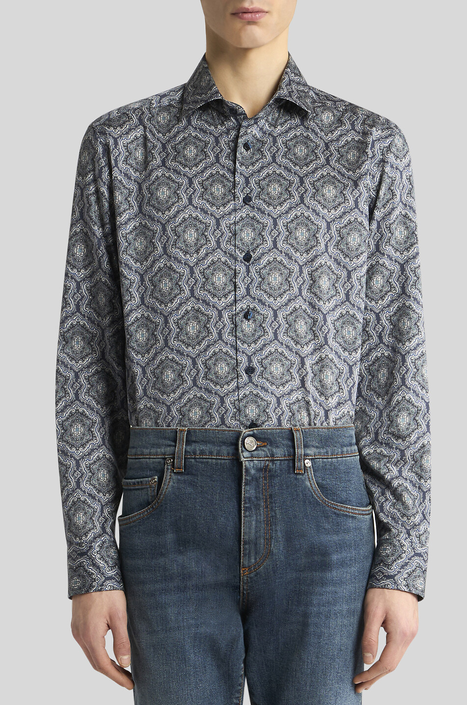 ETRO Roma medallion printed lightweight cotton shirt Men DARK BLUE 3