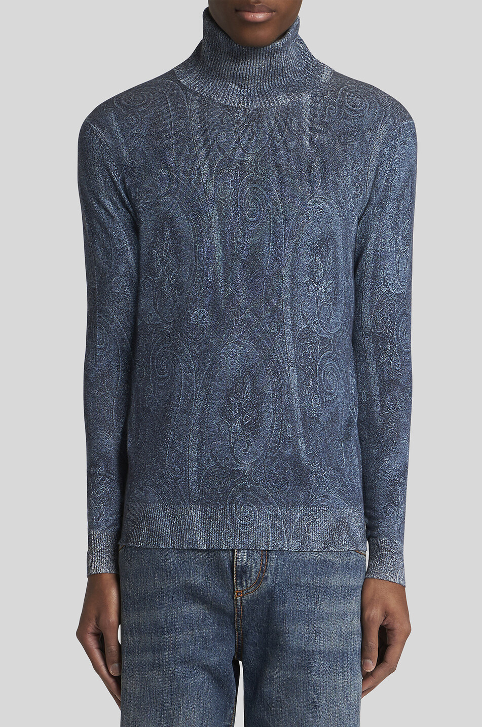 ETRO Pull fin à col roulé en cachemire et soie Paisley Homme BLEU FONCE 3