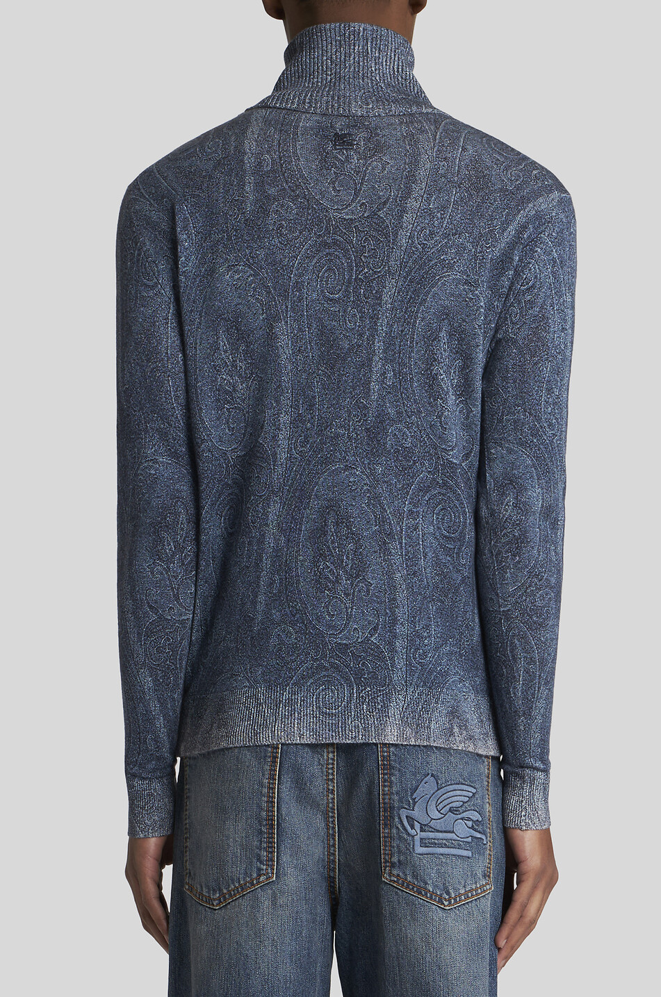 ETRO Pull fin à col roulé en cachemire et soie Paisley Homme BLEU FONCE 4