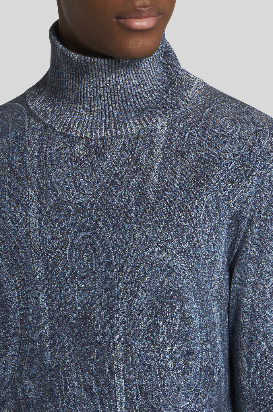ETRO Pull fin à col roulé en cachemire et soie Paisley Homme BLEU FONCE 5