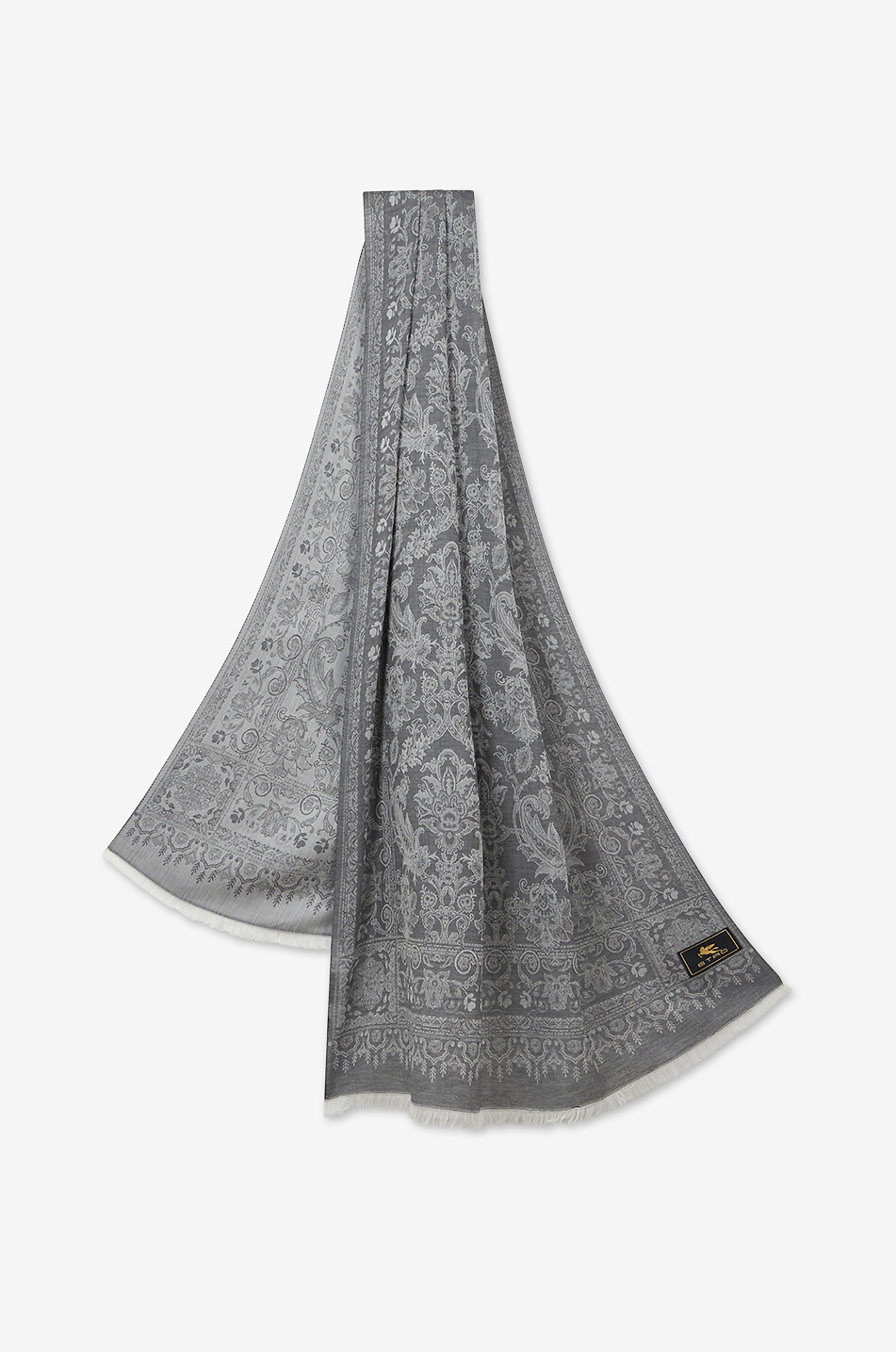 ETRO Geometric Paisley adorned cotton blend jacquard scarf Men MEDIUM GREY 2