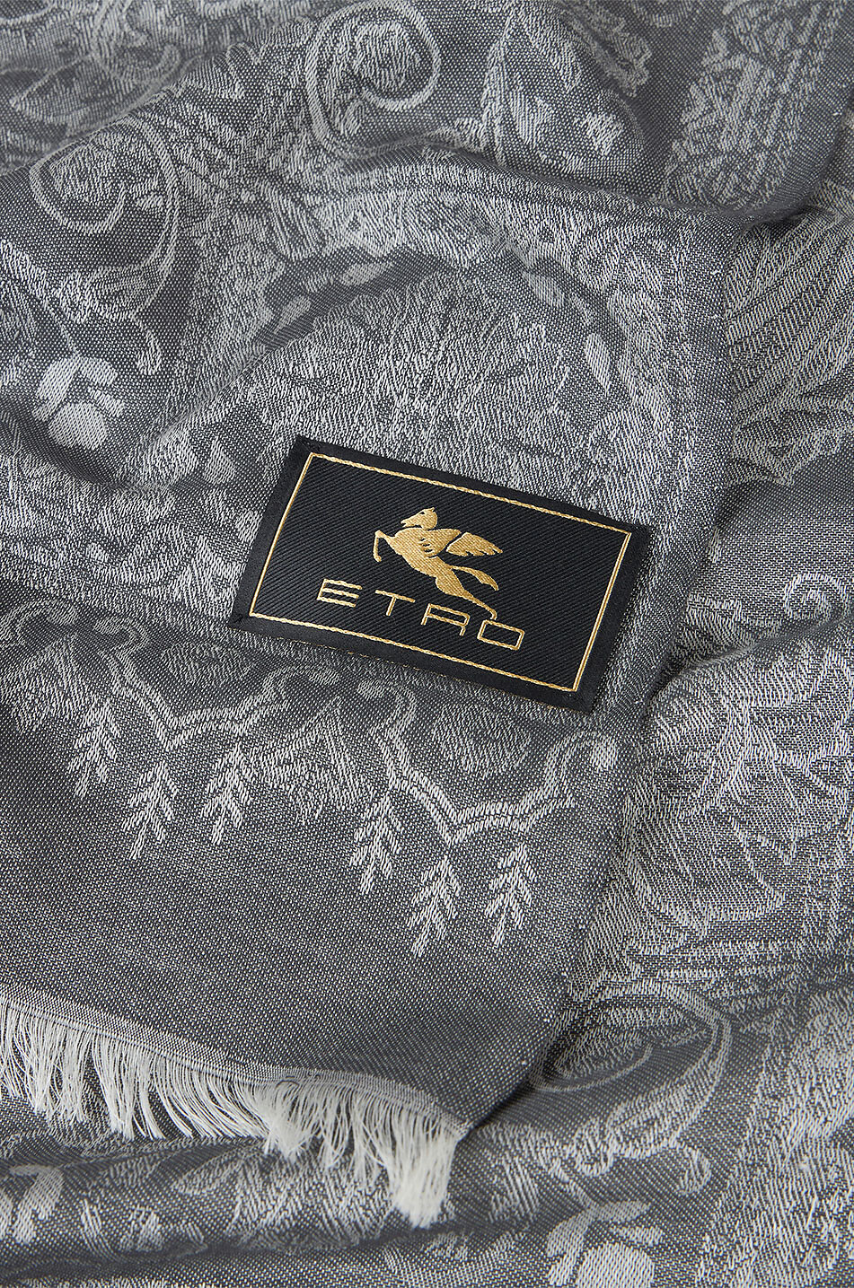 ETRO Geometric Paisley adorned cotton blend jacquard scarf Men MEDIUM GREY 3