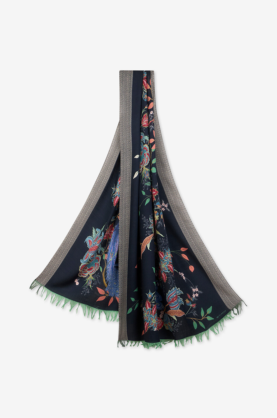 ETRO Écharpe tissée en laine fine Peacocks Homme BLEU FONCE 2