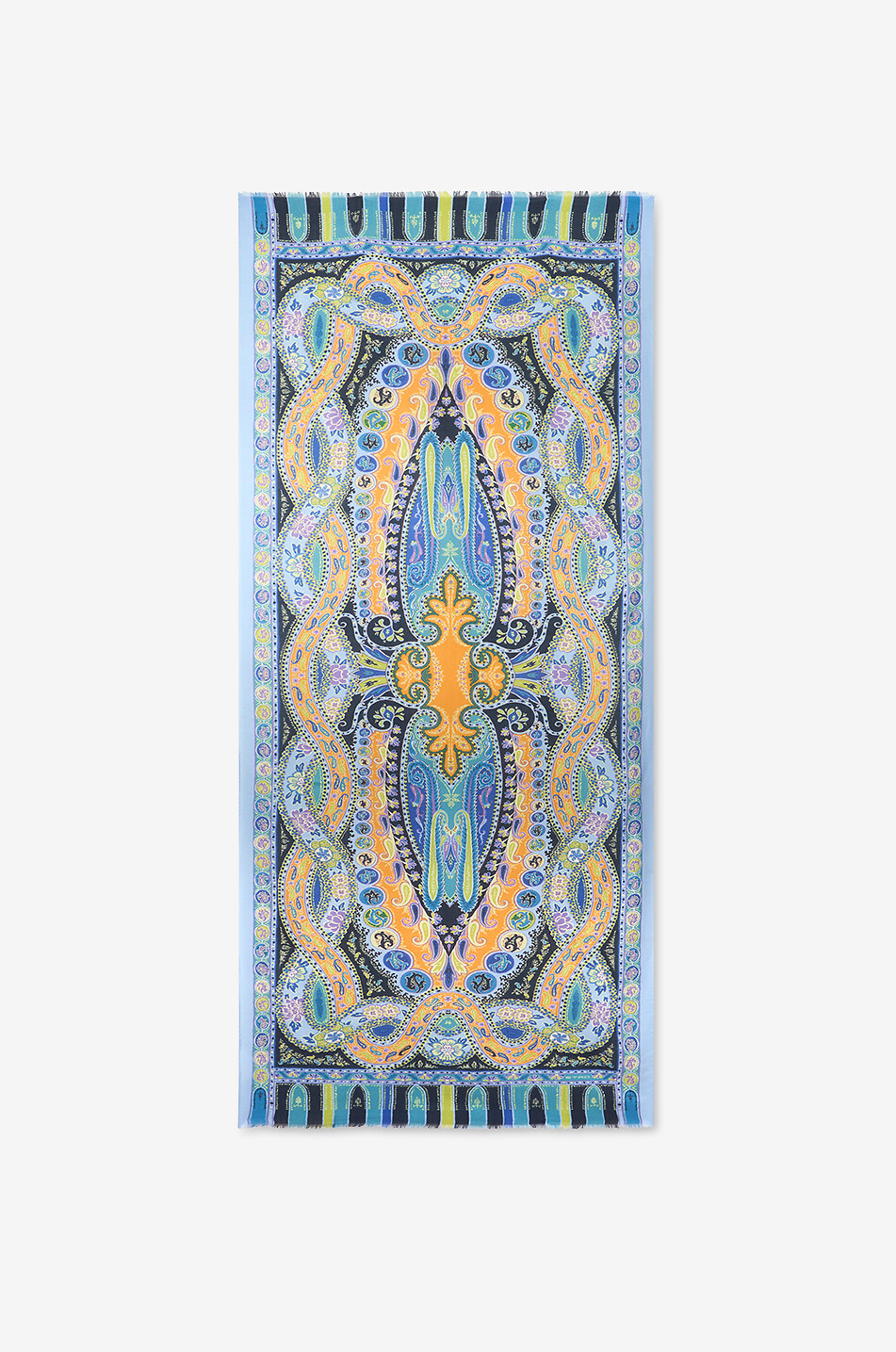 Woll- und Seidenschal mit geometrischem Paisleyprint