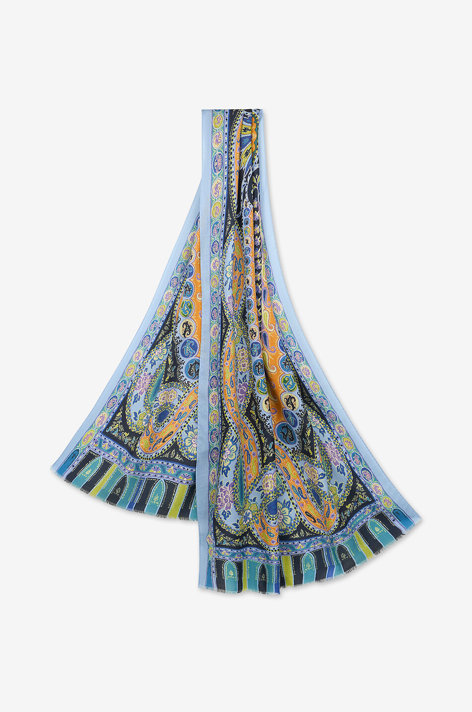 ETRO Woll- und Seidenschal mit geometrischem Paisleyprint Herren MITTELBLAU 2