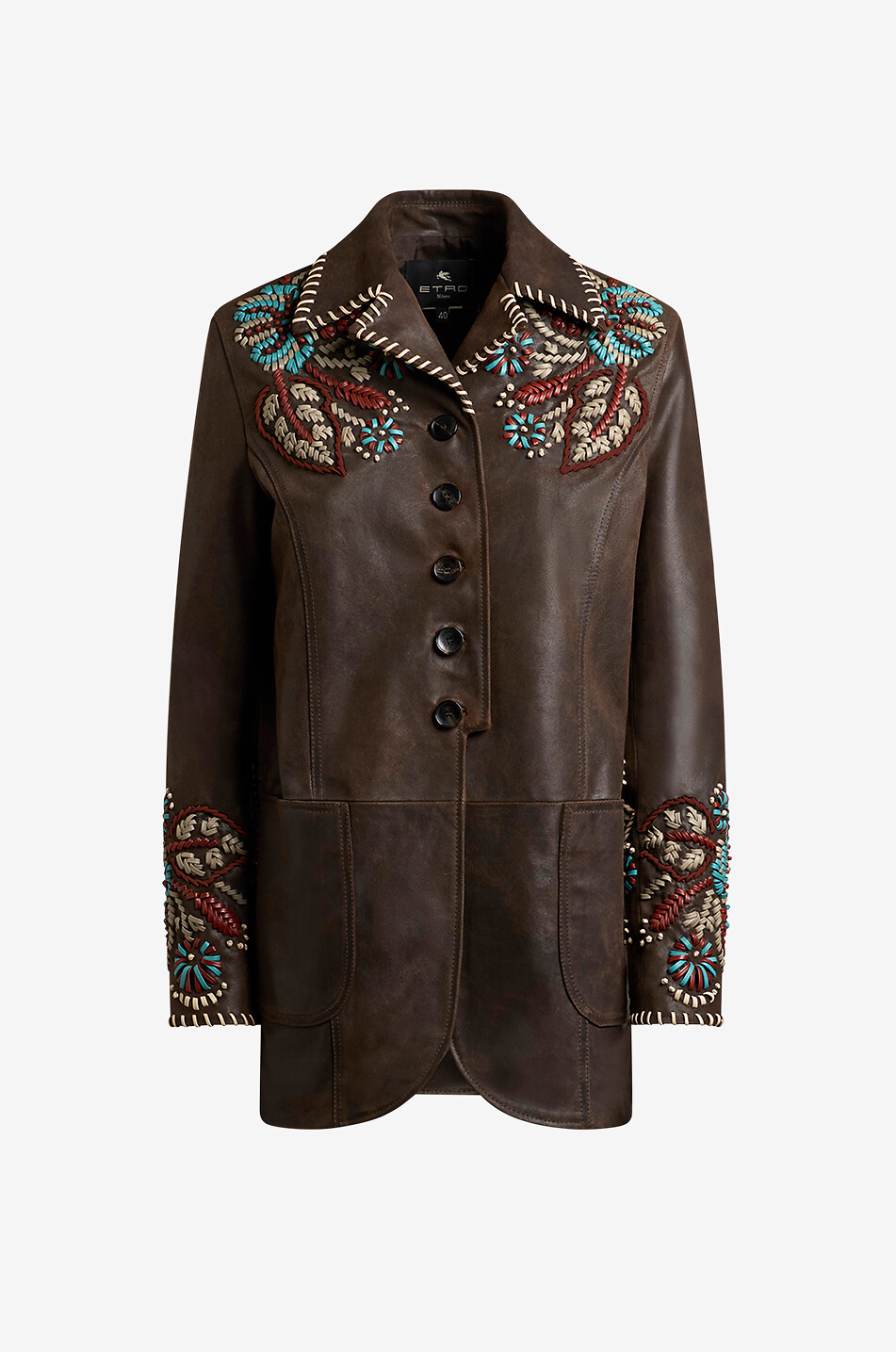 ETRO Veste en cuir brodé à col revers Femme MARRON 1