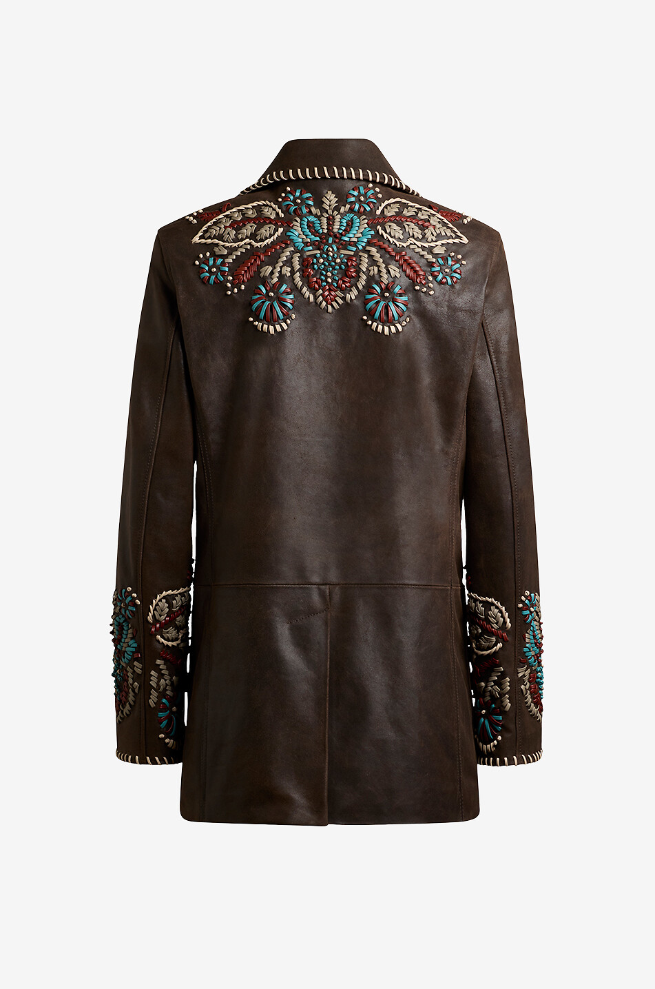 ETRO Veste en cuir brodé à col revers Femme MARRON 2