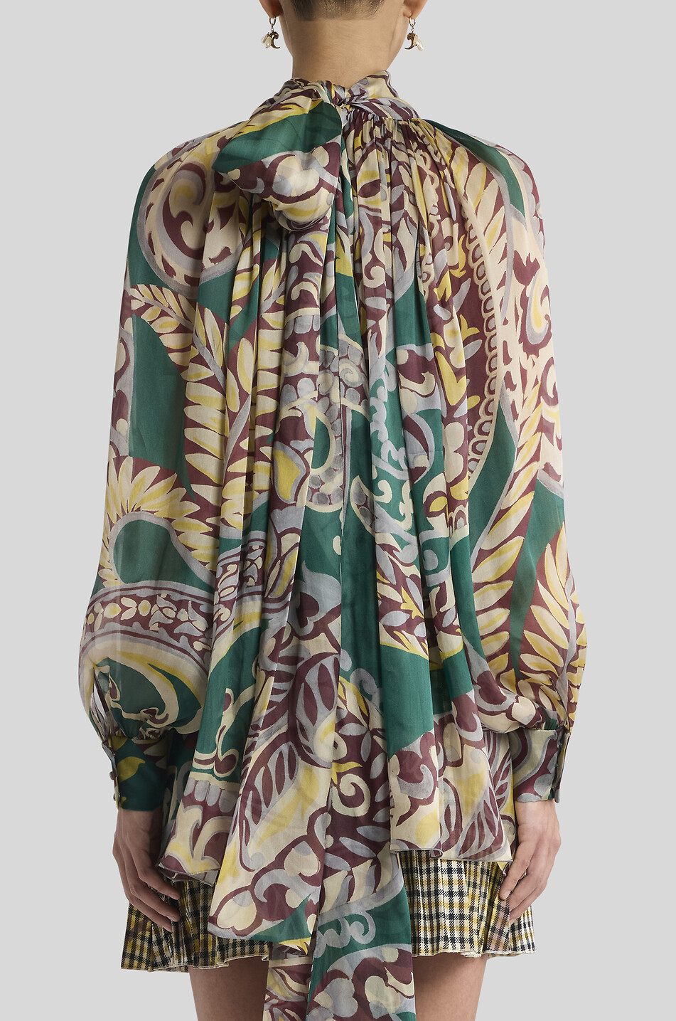 ETRO Printed organza pussy bow blouse Women GREEN 4
