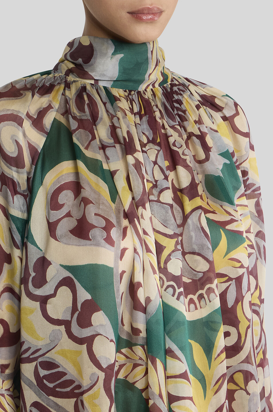ETRO Printed organza pussy bow blouse Women GREEN 5