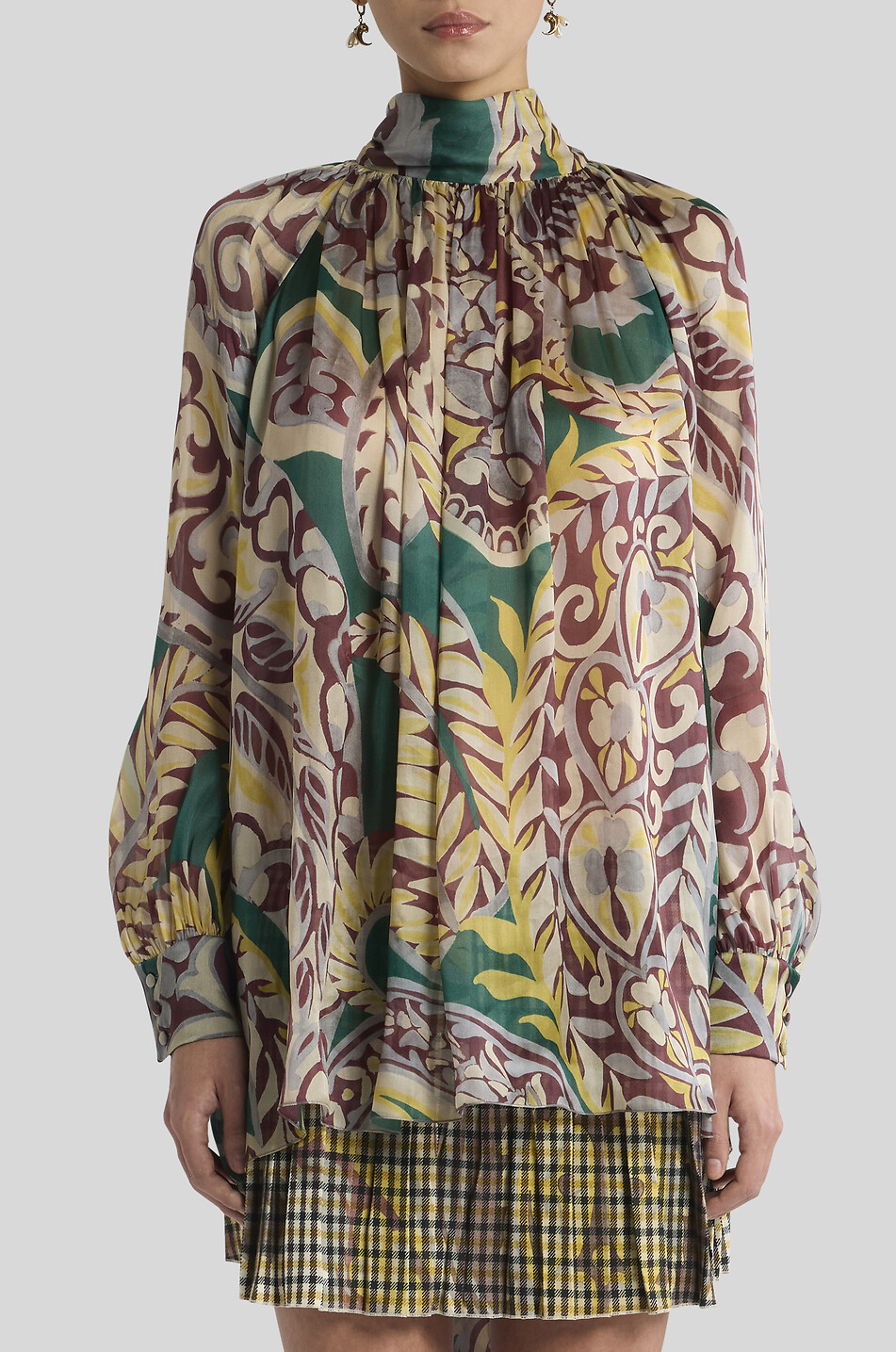 ETRO Printed organza pussy bow blouse Women GREEN 6