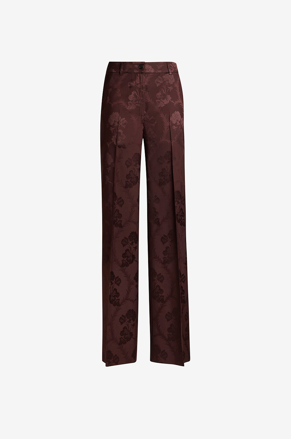 Wide-leg straight trousers in floral wool blend jacquard