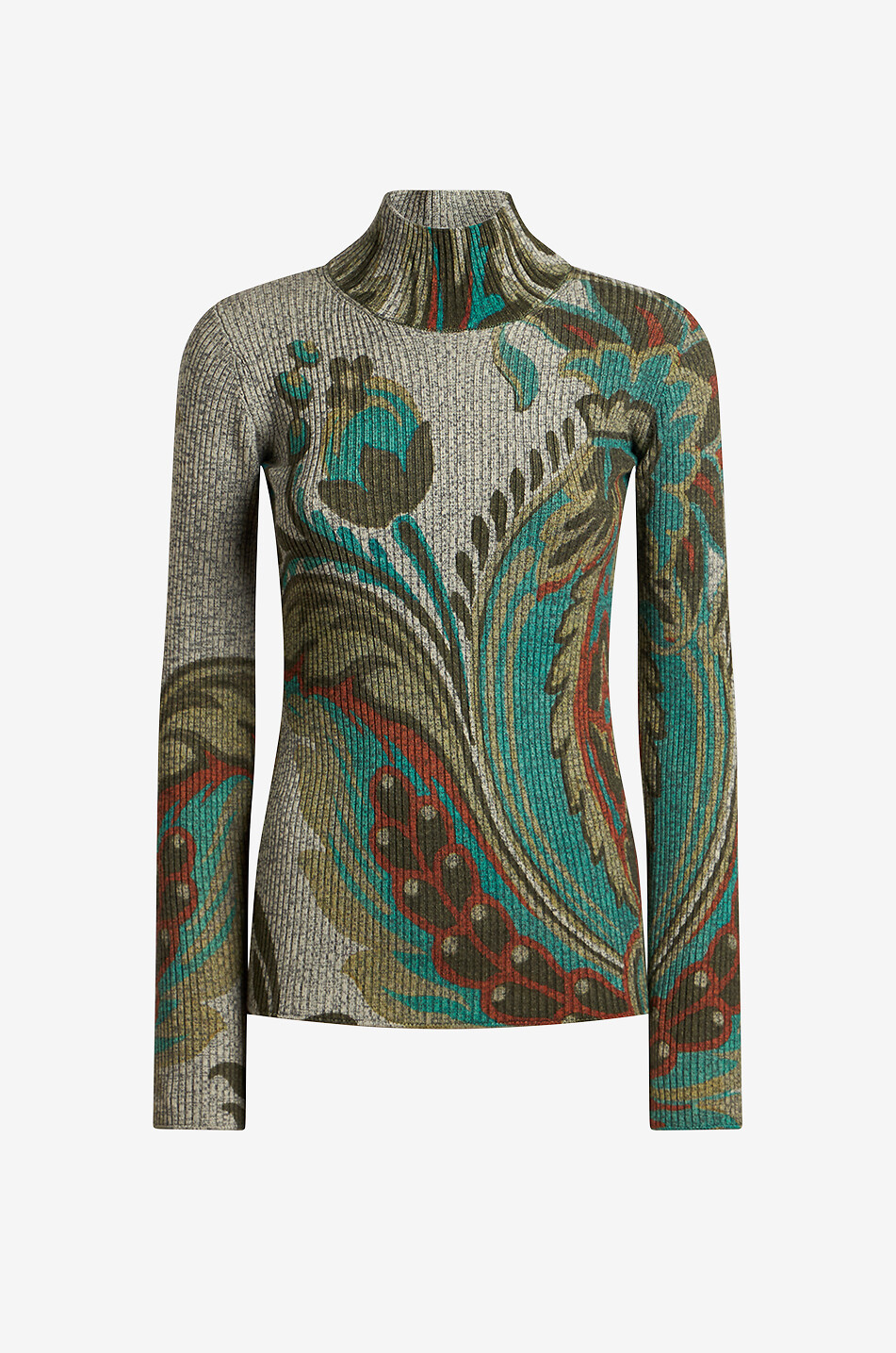 ETRO Pull chaussette en laine à col montant imprimé jonquilles Femme GRIS 1