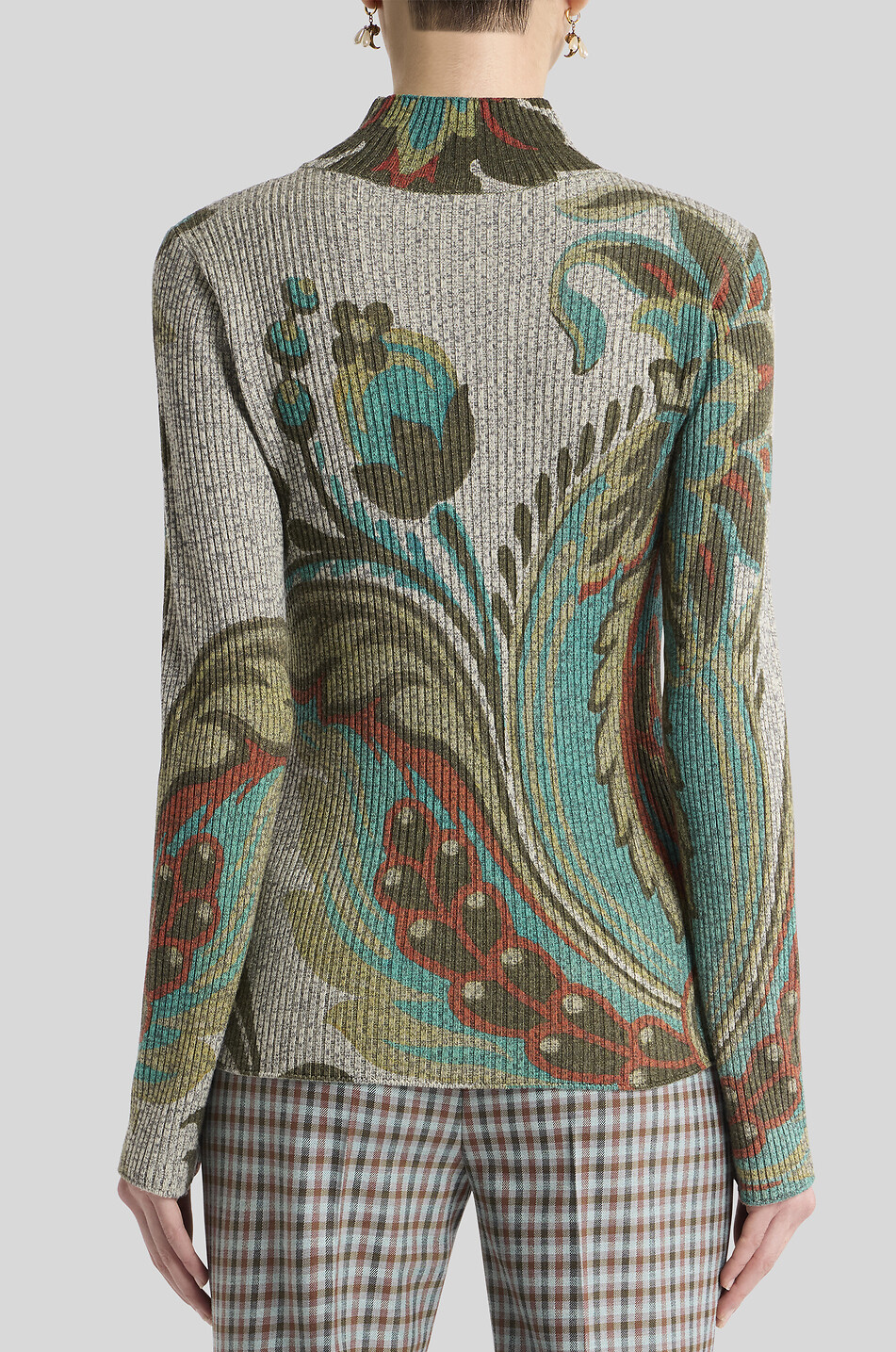 ETRO Pull chaussette en laine à col montant imprimé jonquilles Femme GRIS 4