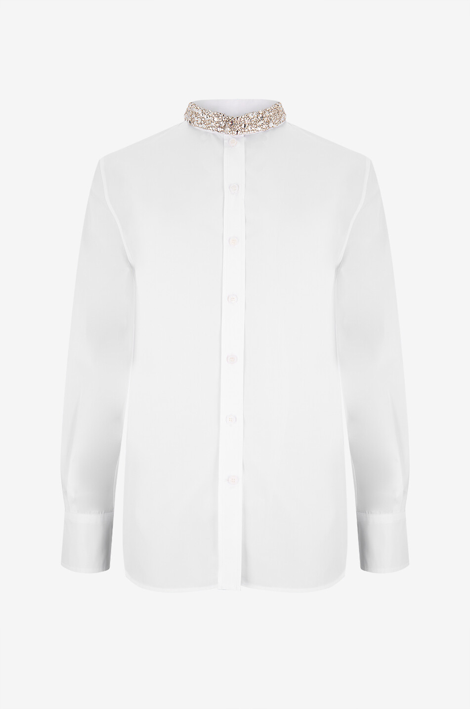 ALEXANDER McQUEEN Popeline-Hemd mit kristallbesetztem Mandarinkragen Damen WEISS 1