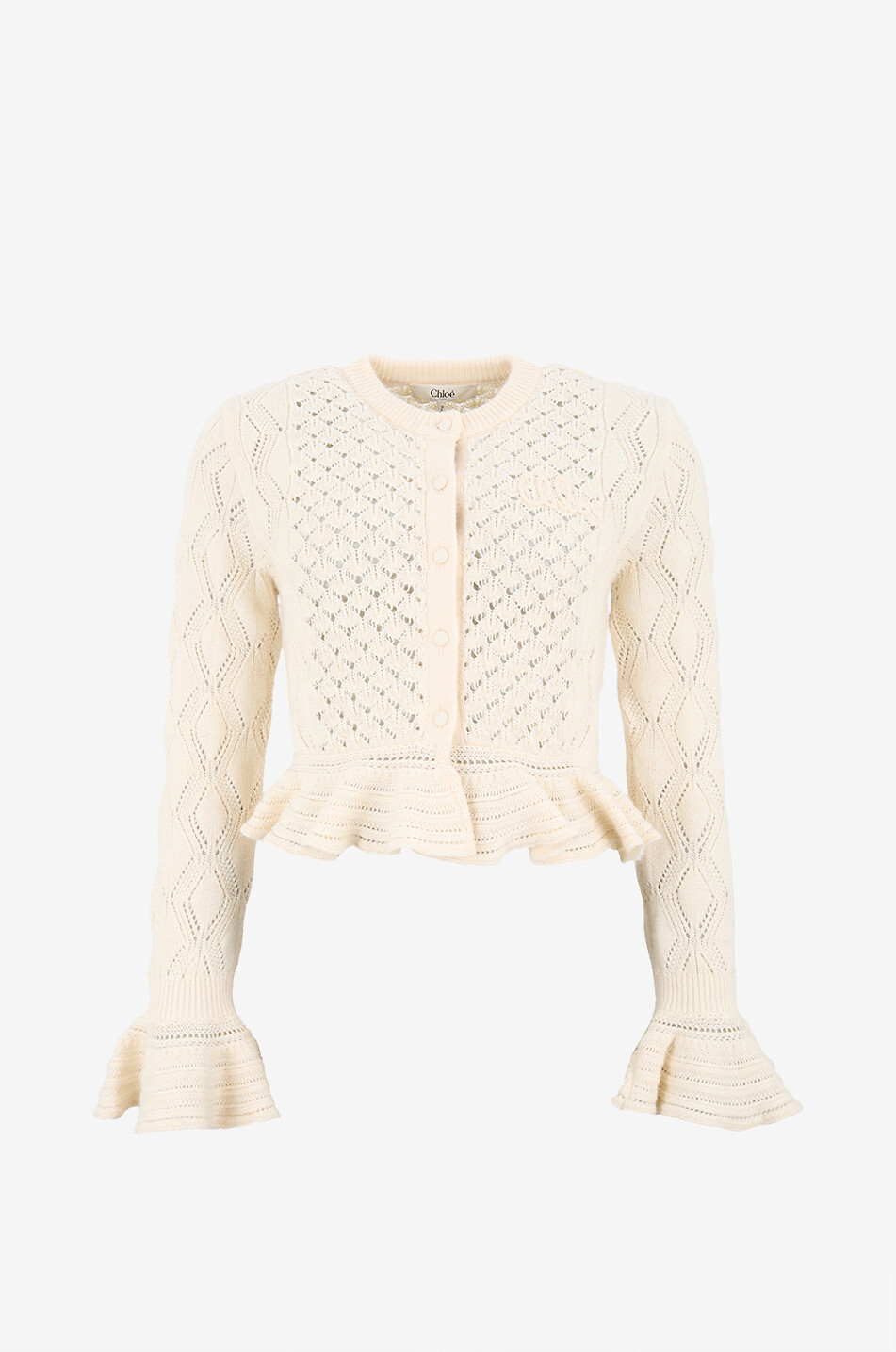 CHLOE Ruffled openwork silk and alpaca blend cardigan Women WHITE 1