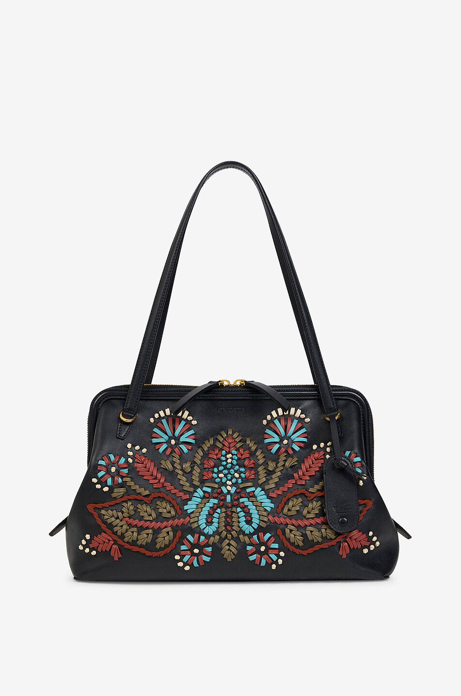 Rechteckige Handtasche aus besticktem Leder DOC