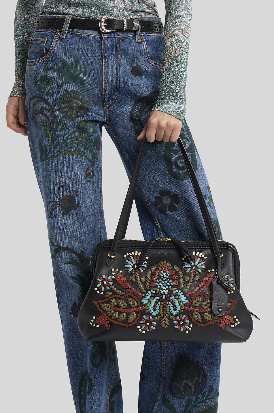 ETRO Rechteckige Handtasche aus besticktem Leder DOC Damen SCHWARZ 3