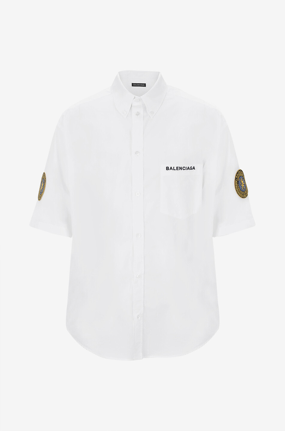 BALENCIAGA Kurzarm-Hemd aus Baumwollpopeline Uniform Patch Herren WEISS 1
