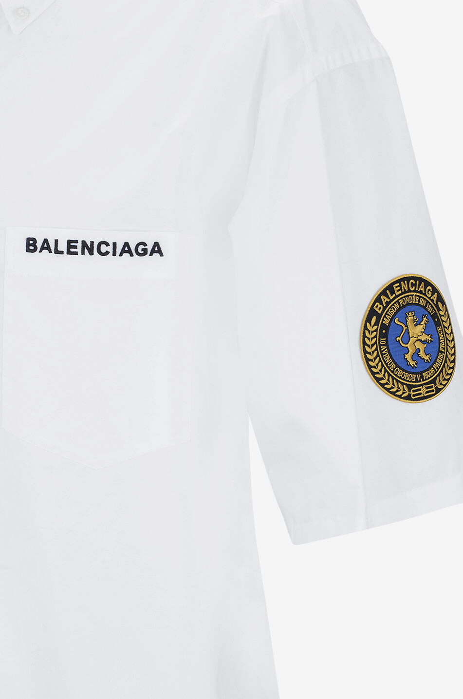 BALENCIAGA Kurzarm-Hemd aus Baumwollpopeline Uniform Patch Herren WEISS 3