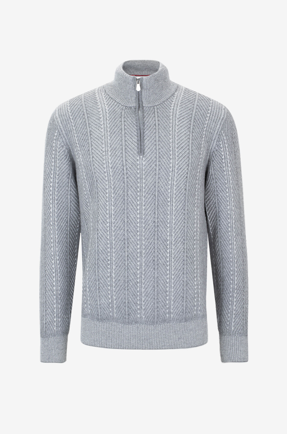 BRUNELLO CUCINELLI Half-zip chevron cashmere jumper Men LIGHT GREY 1