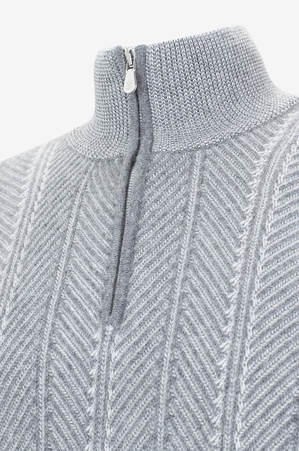 BRUNELLO CUCINELLI Half-zip chevron cashmere jumper Men LIGHT GREY 3