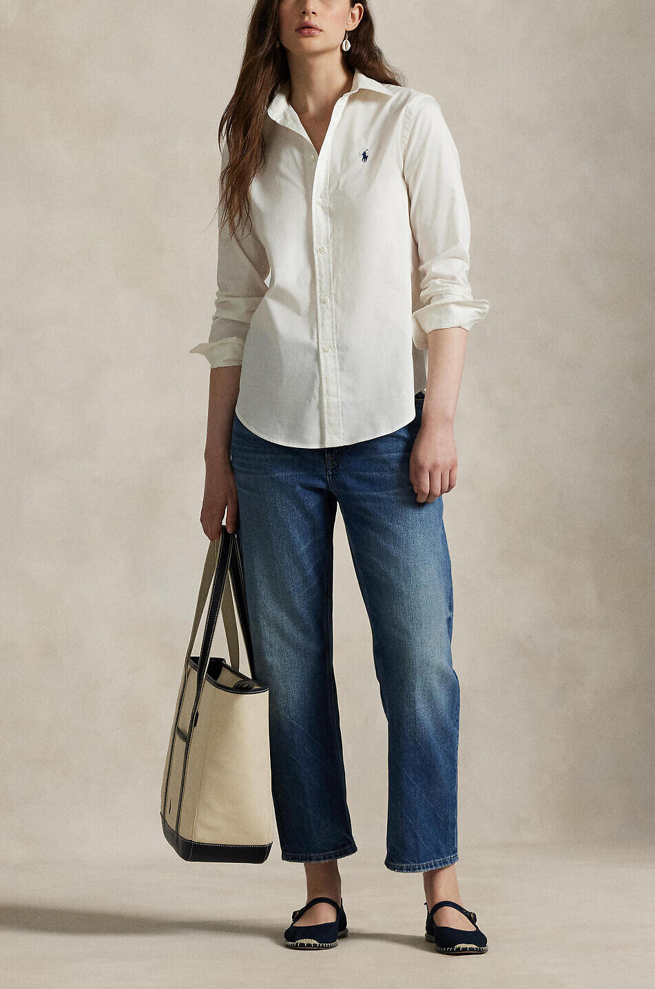 POLO RALPH LAUREN Classic Fit Pony cotton twill shirt Women EGGSHELL 2