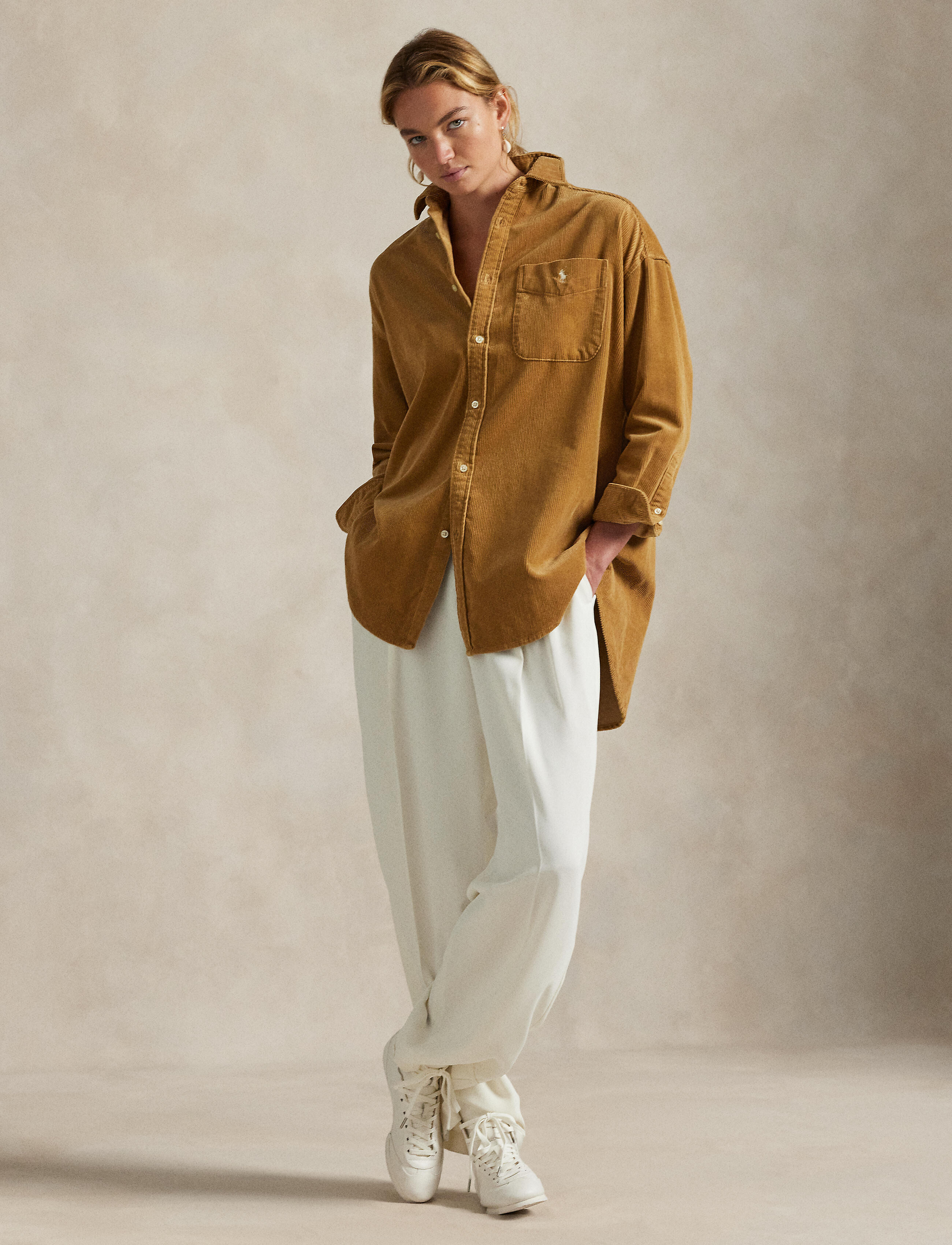 POLO RALPH LAUREN The Big corduroy oversize shirt Women CAMEL 3