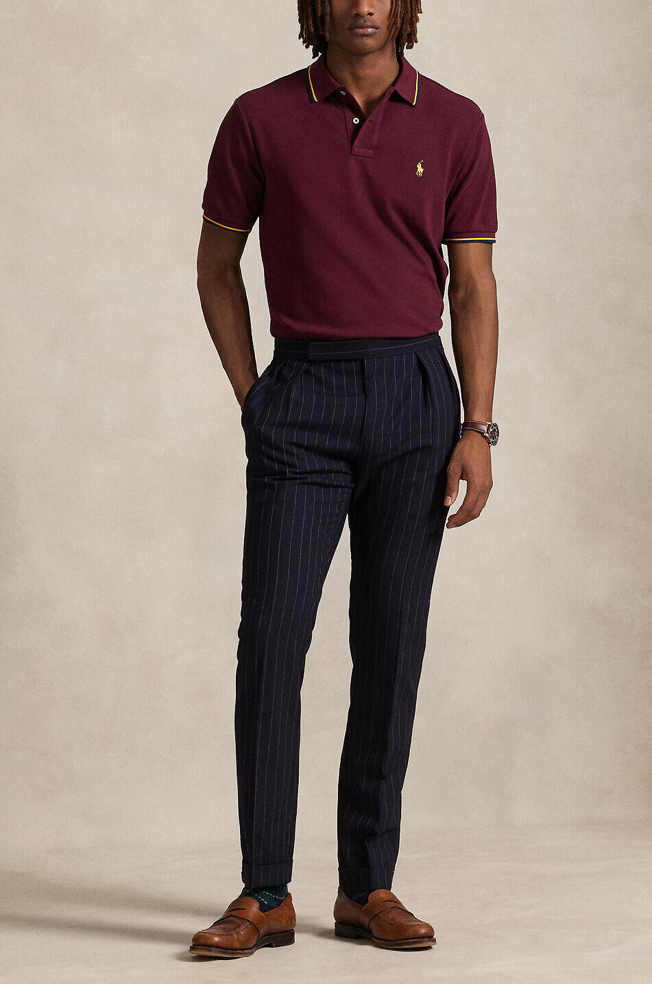 POLO RALPH LAUREN Custom Slim Pony contrast stripe short-sleeved polo shirt Men DARK RED 3