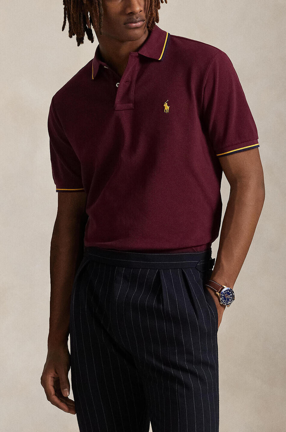 POLO RALPH LAUREN Custom Slim Pony contrast stripe short-sleeved polo shirt Men DARK RED 7
