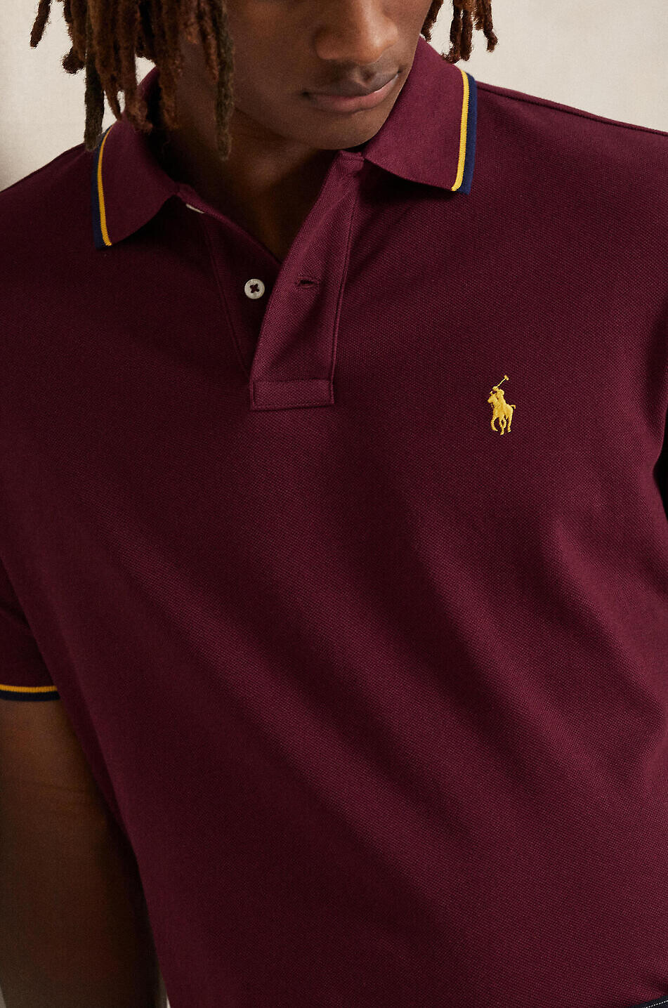 POLO RALPH LAUREN Custom Slim Pony contrast stripe short-sleeved polo shirt Men DARK RED 9