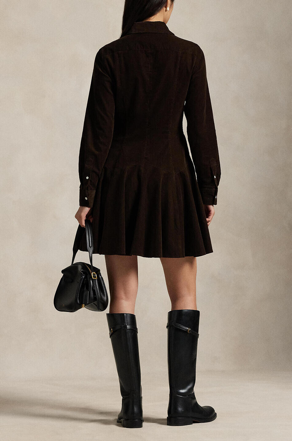 POLO RALPH LAUREN Pony corduroy short A-line shirt dress Women DARK BROWN 3