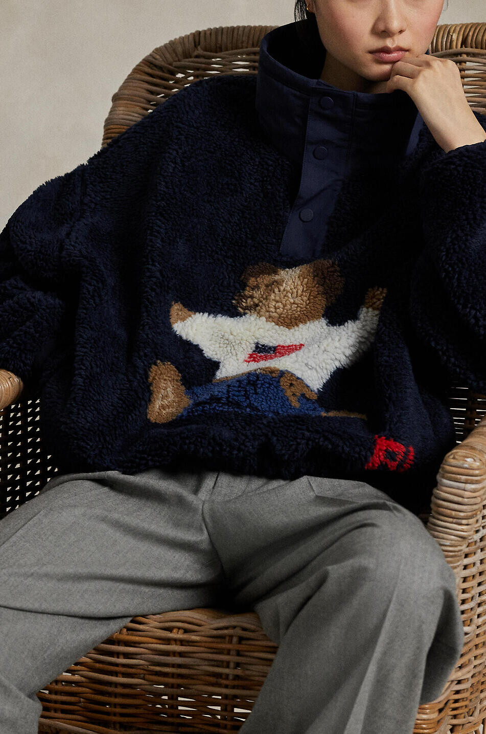POLO RALPH LAUREN Polo Bear high-pile fleece mock neck sweatshirt Women DARK BLUE 7