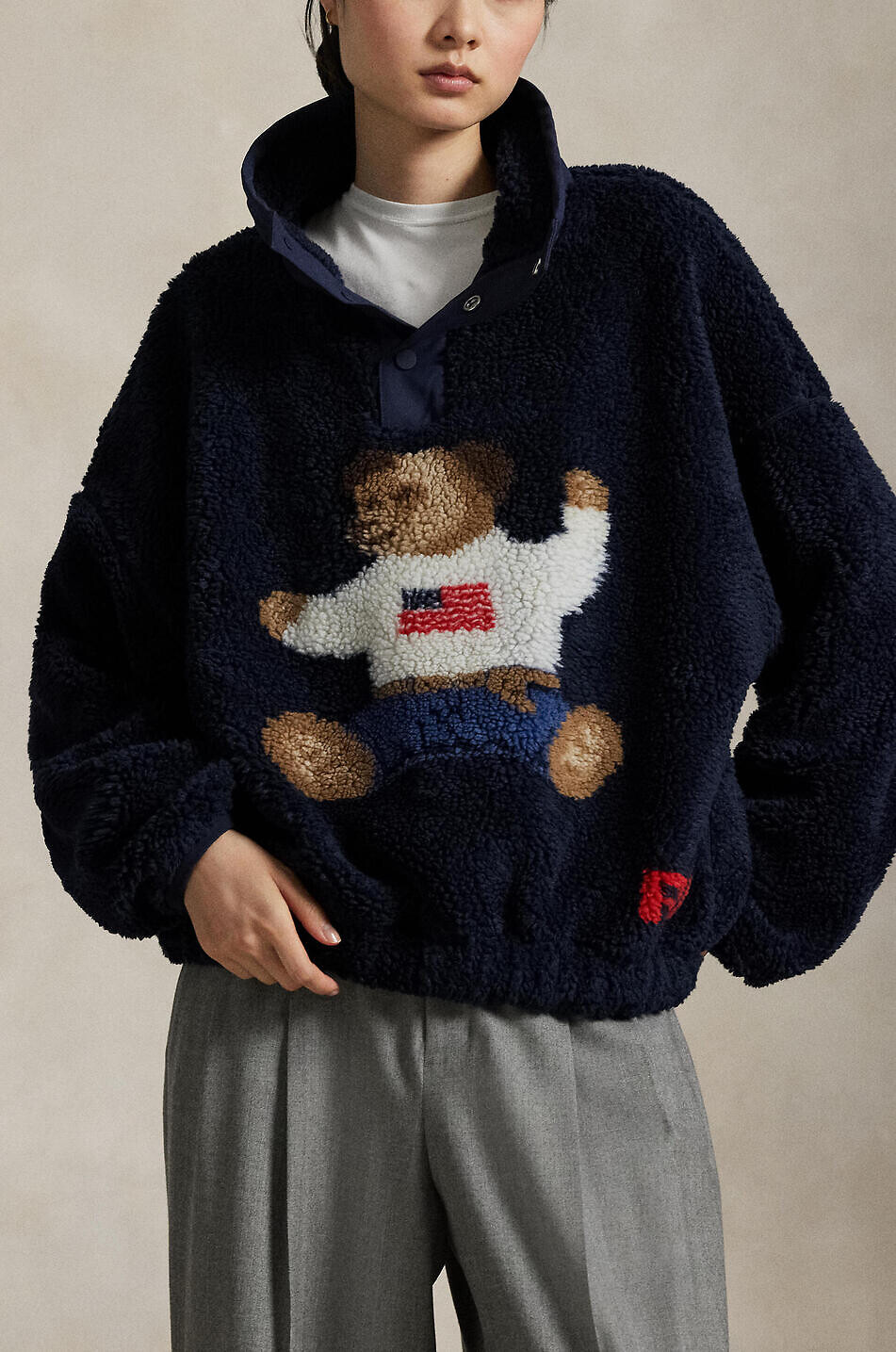 POLO RALPH LAUREN Polo Bear high-pile fleece mock neck sweatshirt Women DARK BLUE 9