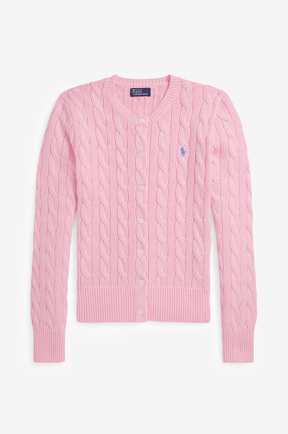 Pony cotton cable-knit crewneck cardigan